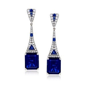 Ross-Simons 12.60 ct. t.w. Simulated Sapphire and .70 ct. t.w. CZ Drop Earrings in Sterling Silver - 1 of 4