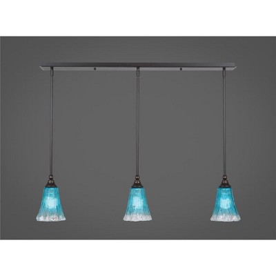 Toltec Lighting Any 3 - Light Chandelier in  Dark Granite with 5.5" Fluted Teal Crystal  Shade
