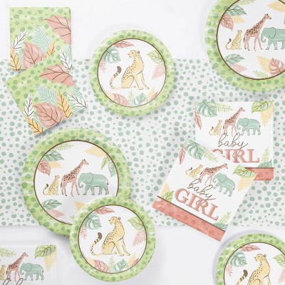 Creative Converting Safari Baby Animal Girl's Birthday Tableware Set 49ct