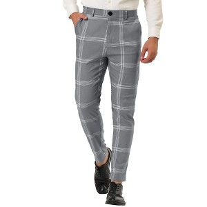 Lars Amadeus Men's Plaid Casual Slim Fit Flat Front Checked Printed Business Trousers - 1 of 4