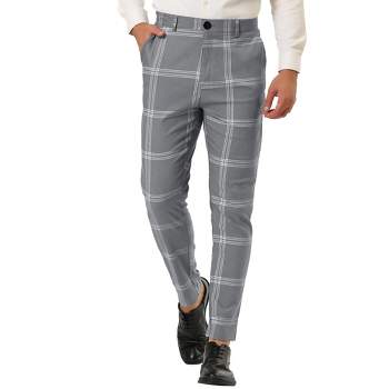 Lars Amadeus Men's Plaid Casual Slim Fit Flat Front Checked Printed Business Trousers
