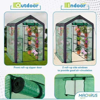 Large Green PVC Walk-In Greenhouse with Shelves