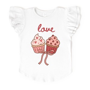 Love Cursive Cupcakes Coquette - Flutter Sleeve Graphic T-Shirt - 1 of 4
