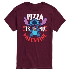 Men's - Lilo and Stitch - Pizza Is My Valentine Short Sleeve Graphic T-Shirt - 1 of 4