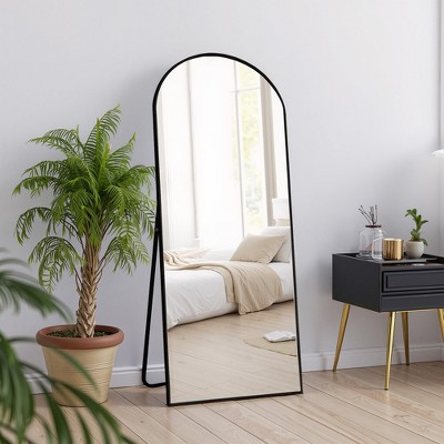 VYNXARIA 57"x20" Black Arched Full-Length Mirror - Wall-Mountable or Freestanding