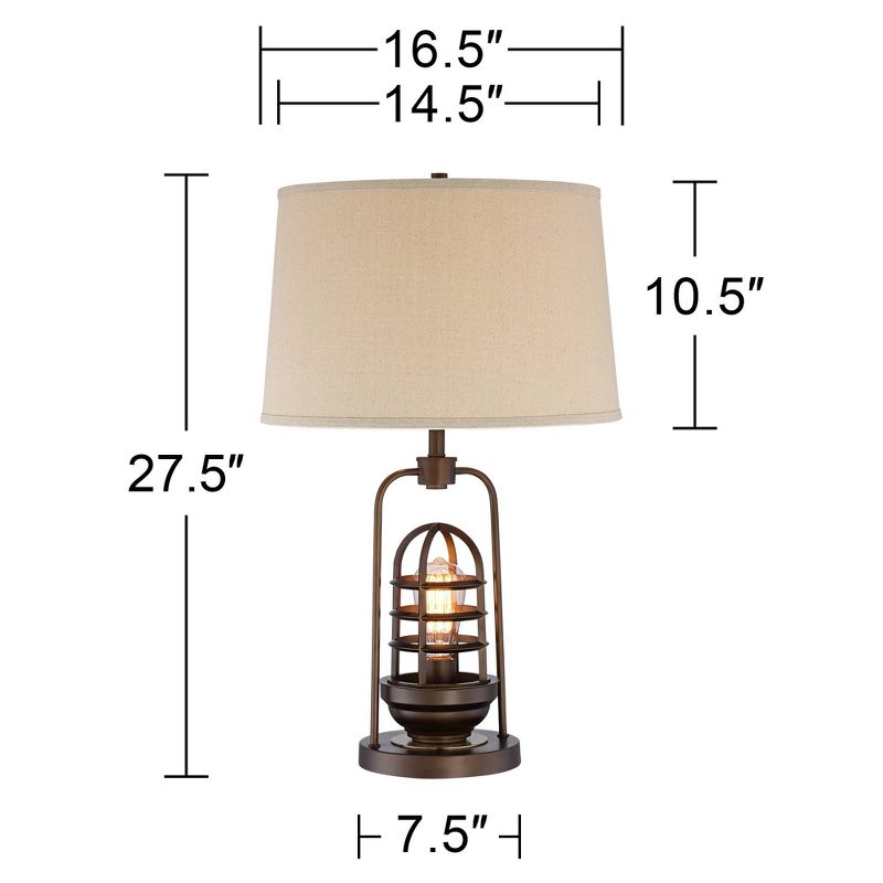 Franklin Iron Works Hobie Industrial Table Lamp 27 1/2" Tall Rust Bronze Cage with Nightlight LED Edison Bulb Drum Shade for Bedroom Living Room Kids, 4 of 9