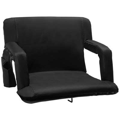Jomeed 25 Inch Comfortable Padded Foldable Reclining Stadium Seat with 3 Side Pockets, Armrests, and Backpack Style Carry Straps, Black