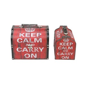 Northlight Set of 2 Red and White Keep Calm and Carry On Decorative Wooden Storage Boxes 10.25-11.75" - 1 of 1