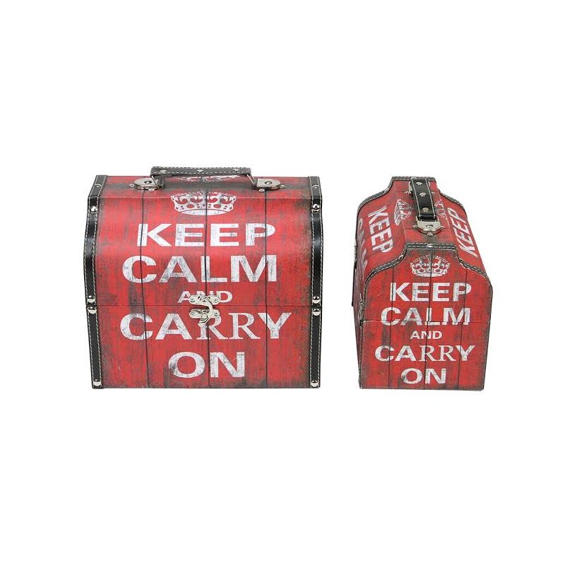 Northlight Set of 2 Red and White Keep Calm and Carry On Decorative Wooden Storage Boxes 10.25-11.75", 1 of 2