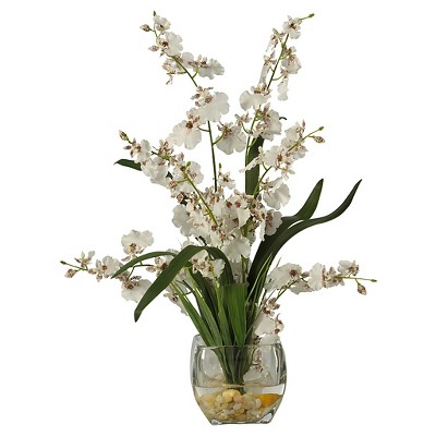 Nearly Natural Dancing Lady Orchid Liquid Illusion Silk Flower Arrangement White