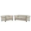 2pcs Linen Chesterfield Furniture Set Loveseat and Sofa Rolled Arm Couch Button Tufted-Morden Fort - 2 of 4