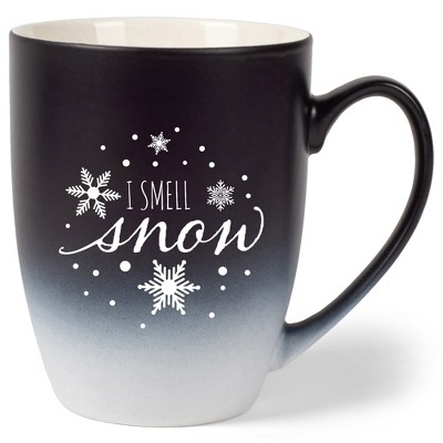 Elanze Designs I Smell Snow Two Toned Ombre Matte Black and White 12 ounce Ceramic Stoneware Coffee Cup Mug