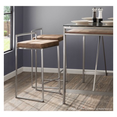 Stainless Steel Brown Cowboy Fabric Counter Stools, Set of 2