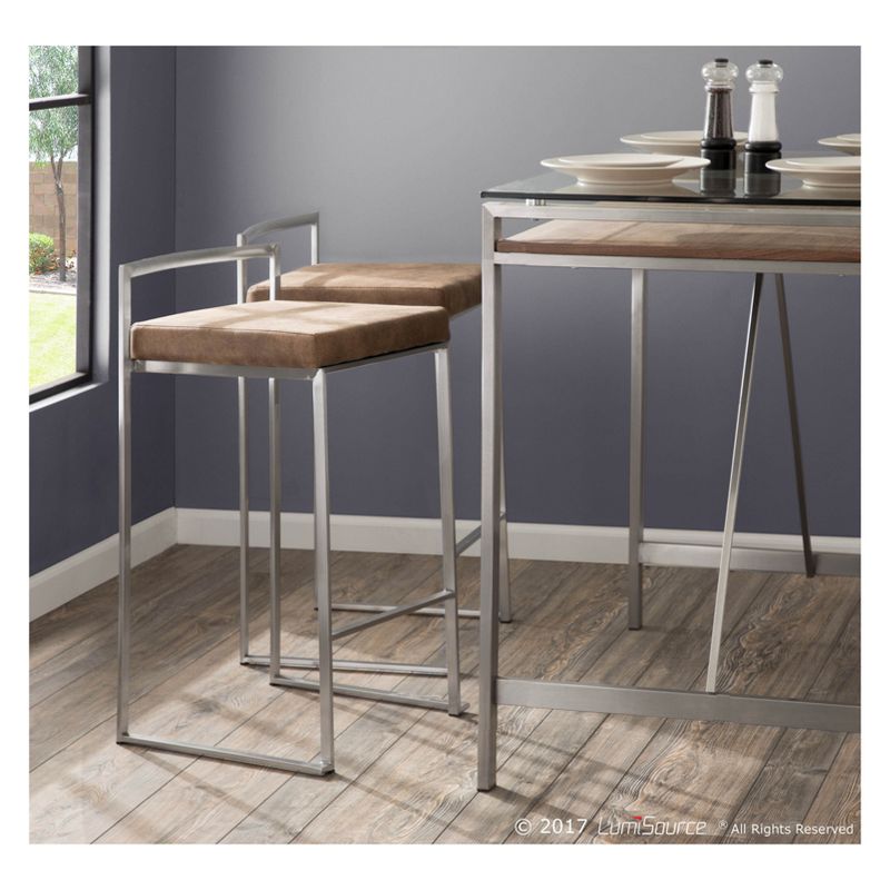 Set of 2 26" Fuji Contemporary Stackable Counter Height Barstool Stainless Steel with Cushion - Lumisource, 3 of 14