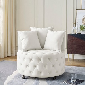 Velvet Upholstered Swivel Chair with Button Tufted Design, Movable Wheels and 3 Pillows for Living Room, Bedroom - 1 of 4