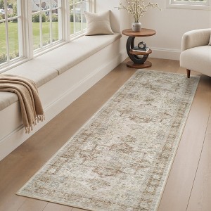 MontVoo Machine Washable Oriental Floral Area Rug Brown - 1 of 4