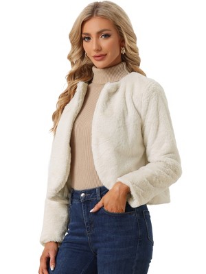 INSPIRE CHIC Women's Winter Open Front Short Faux Fur Jacket