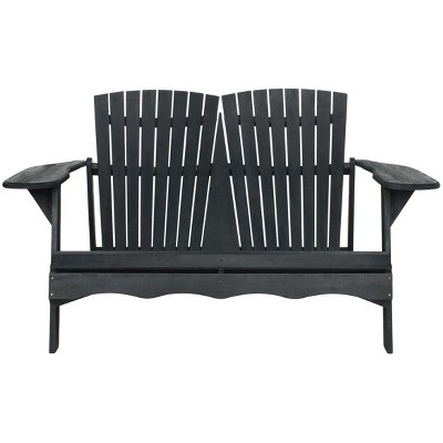 Transitional Black Acacia Adirondack Loveseat Bench, 57"