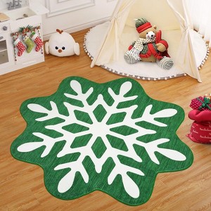 Christmas Holiday Decor Rug Washable Xmas Snowflake Area Rugs Soft Non Slip Low Pile Rugs for Living Room Bedroom - 1 of 4