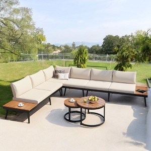 6-Piece Outdoor Sectional Sofa Set with Nesting Coffee Tables & Cushions – Comfortable Patio Furniture for Garden, Porch, and Poolside - 1 of 4