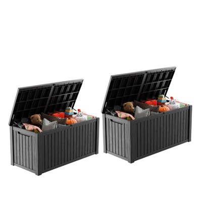 VisioGear Deck Boxes, 2-Piece 180 Gal Outdoor Storage Deck Box, Small Patio Storage Bin for Garden Tools, Black, 61.02"*28.39"*29.17"