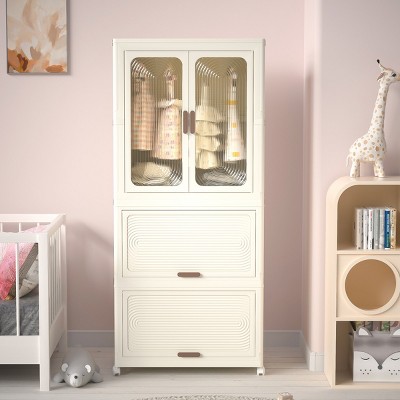 Clothing Storage With 4 Cubes & Hanging Rod,10 Pcs Hangers, Modern Armoire With Magnetic Doors, Armoire Closet-Cuddlewood