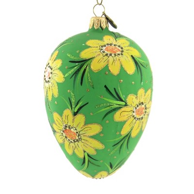 Blu Bom 5.5" Egg W/ Yellow Spring Flowers Ornament Easter Floral Spring  -  Tree Ornaments