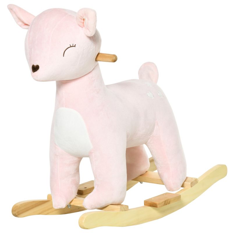 Qaba Kids Plush Ride-On Rocking Horse Deer-shaped Plush Toy Rocker with Realistic Sounds for Child 36-72 Months Pink, 4 of 10