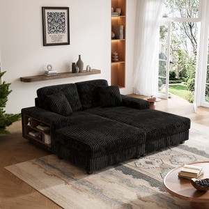 GDFStudio Robeson Modern Corduroy Convertible Combination Sofa with Storage Armrest - 1 of 4