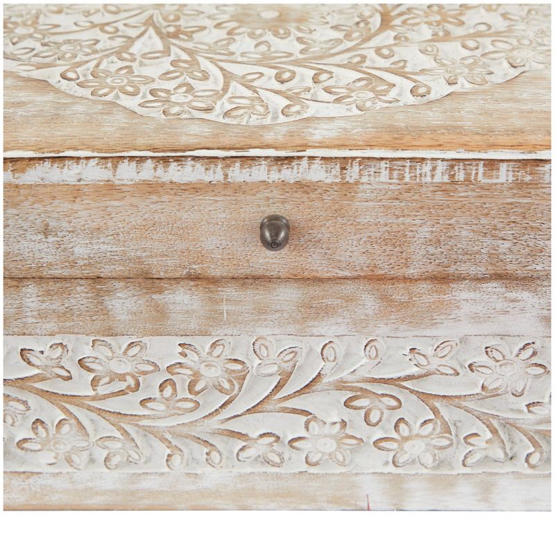 Set of 3 Natural Mango Wood Whitewashed Carved Design Boxes with Lid - Olivia &#38; May, 5 of 9