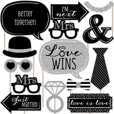  Big Dot of Happiness Mrs. & Mrs. - Silver - Lesbian Wedding LGBTQ Photo Booth Props Kit - 20 Count 