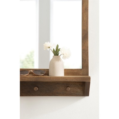 Andover Arched Mango Wood Mirror with Display Shelf and Hooks