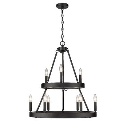Matte Black 2-Tier 9-Light Transitional Chandelier