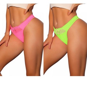 Allegra K Women's Low Waisted Smooth Elastic Lace Waist Solid Thongs 2 Packs - 1 of 4