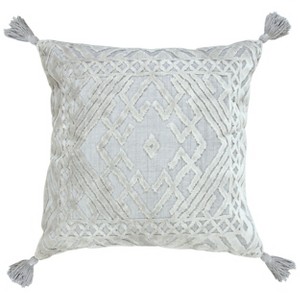 HomeRoots 18" Gray And Silver Geometric Viscose Throw Pillow Cover with Tassels - 1 of 4
