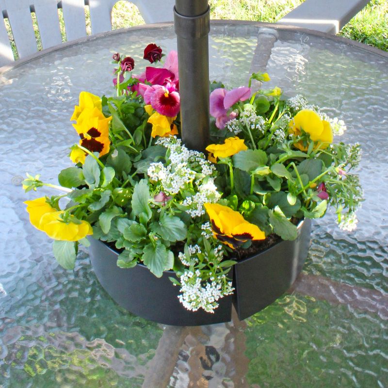 AuldHome Design Umbrella Planter for Patio Table w/ Umbrella Hole Enamelware Half Planter Pots, 2 of 9