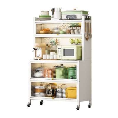 NicBex 5 Shelves Rolling Kitchen Island Cart with Double Cabinet Door,Kitchen Island on Wheels with Storage,Microwave Oven Cabinet for Kitchen