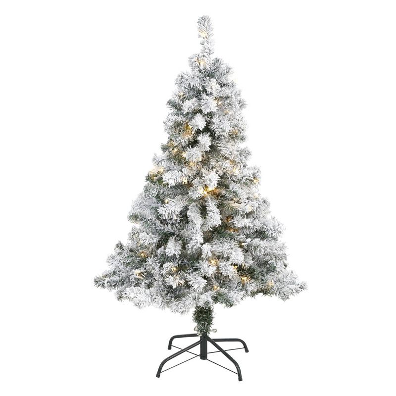 4ft Nearly Natural Pre-Lit LED Flocked Rock Springs Spruce Artificial Christmas Tree Clear Lights, 1 of 9