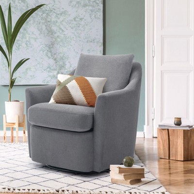Upholstered Barrel Swivel Chairs with Cushions, Modern Round Accent Armchairs for Bedroom
