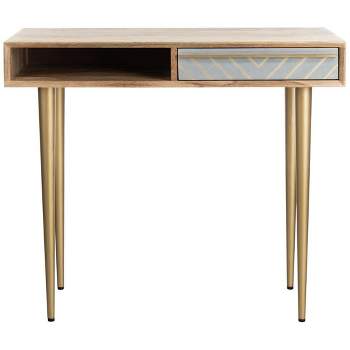 Leni Desk - Natural/Grey Concrete/Brass Legs - Safavieh