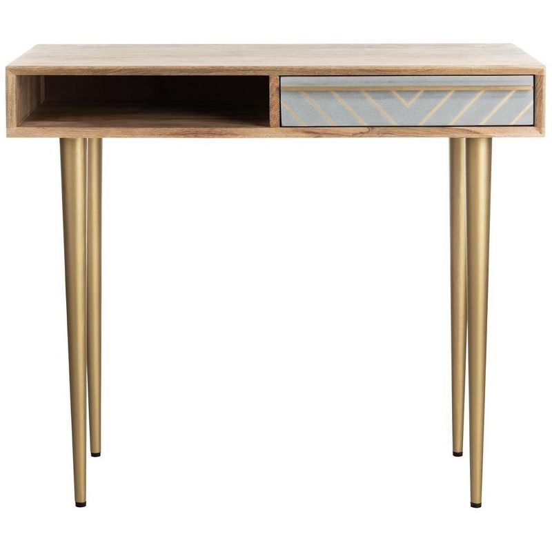 Leni Desk - Natural/Grey Concrete/Brass Legs - Safavieh, 1 of 10