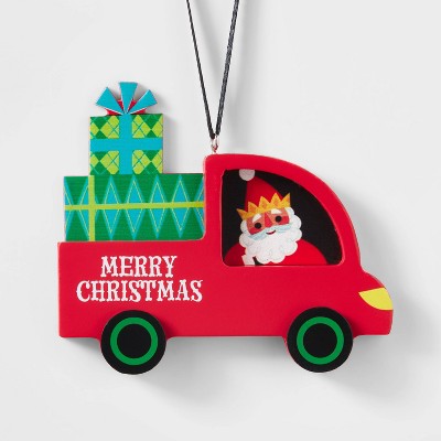 Merry Christmas Santa Wood Truck with Gifts Christmas Tree Ornament Red - Wondershop™