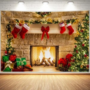 10x8ft Christmas Fireplace Theme Backdrop for Photography Soft Wrinkle Free Fabric for Xmas Party Supplies Photo - 1 of 4
