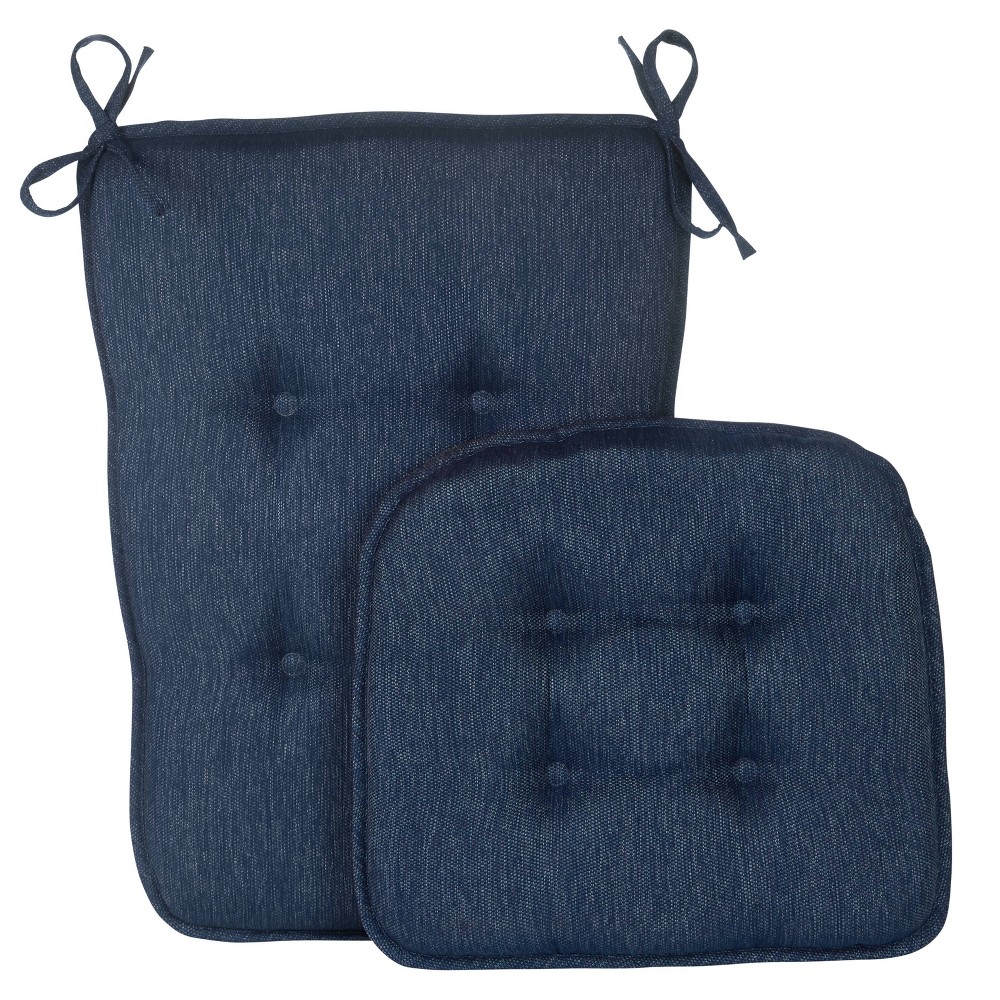 Gripper 2pc Embrace Low Profile Rocking Chair Cushion Set - Blue: Indoor Oblong Chair Pads, Solid Polypropylene Weave