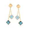 Ross-Simons Italian 1.90 ct. t.w. London Blue Topaz and 1.40 ct. t.w. Aquamarine Flower Drop Earrings in 14kt Yellow Gold - 3 of 4
