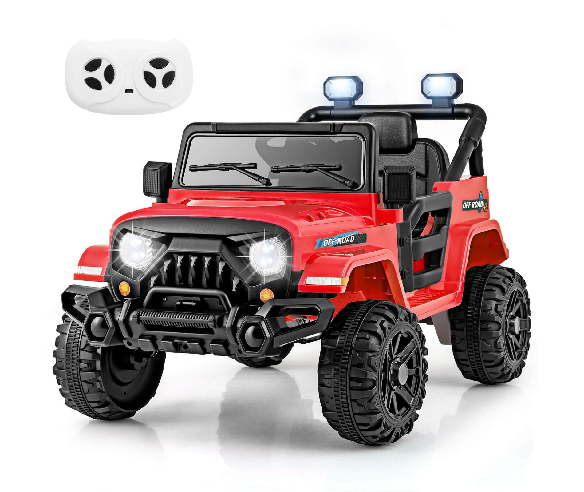 Costway 12V Kids Ride on Truck Car w/Remote Control, Threaded Wheels 3 Speeds LED Lights Red