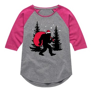 Girls' - Instant Message - Sasquatch Santa Shirt Tail Raglan Graphic T-shirt - 1 of 4