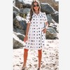 Amaryllis Women’s Polka Dot Button Front Puff Sleeve Tiered Babydoll Mini Dress with Collar and Side Pockets Light Dress - 4 of 4