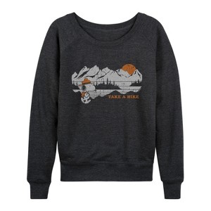 Women's - Peanuts - Take A Hike Lightweight French Terry Wide Neck Long Sleeve Graphic Shirt - 1 of 4