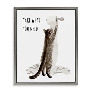 Stupell Industries Take What You Need Toilet Paper Cat Floating Frame Canvas Art, Gray, 17" x 21" - 1 of 4